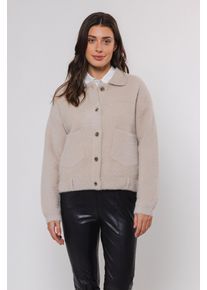 Rino & Pelle Strickjacke RINO & PELLE "BUBBLY", Damen, Gr. XXL (44), grau (stone), Web, Obermaterial: 59% Polyamid, 26% Polyester, 15% Viskose, unifarben, normal h&uuml;ftbedeckend, Rundhals, Strickjacken Strickjacke, mit flauschiger Optik