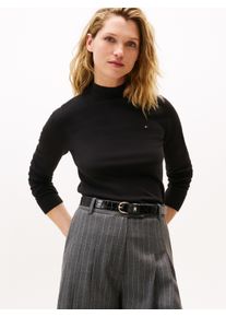 Strickpullover Tommy Hilfiger "CO JERSEY FINE GG MOCK-NK LS SWT", Damen, Gr. M (38), schwarz, Feinstrick, Obermaterial: 67% Baumwolle, 33% Polyamid, unifarben, normal, Rundhals, Pullover Strickpullover