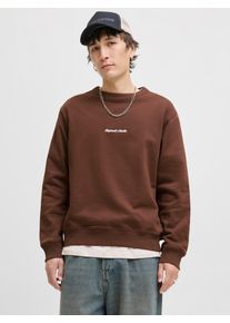 Jack & Jones Sweatshirt JACK & JONES "JORNORREBRO EMB SWEAT CREW NOOS", Herren, Gr. M, deep mahogany, angeraute Sweatware, Obermaterial: 89% Baumwolle, 11% Polyester, unifarben, relaxed fit normal, Rundhals, Rippb&uuml;ndchen, Sweatshirts Sweatshirt, mit Logo Print
