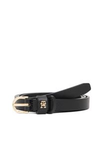 Lederg&uuml;rtel Tommy Hilfiger "ESSENTIAL EFFORTLESS GOLD", Damen, Gr. 110, schwarz, Rindsleder, G&uuml;rtel Lederg&uuml;rtel, 1,5 cm breit, ovale Einfachdornschlie&szlig;e, Dameng&uuml;rtel