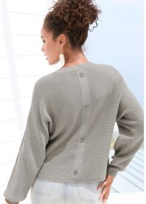 Rundhalspullover Lascana, Damen, Gr. 32/34, grau (grau meliert), Strick, Obermaterial: 50% Viskose, 28% Polyester, 22% Polyamid, meliert, figurumspielend h&uuml;ftlang, Rundhals, Fledermaus&auml;rmel, Pullover Rundhalspullover, mit Zierkn&ouml;pfen hinten, lockerer Strickpullover, Topseller
