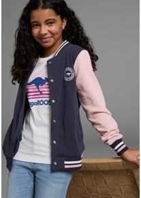 Sweatjacke Kangaroos "College-Jacke", M&auml;dchen, Gr. 164/170, blau (marine, rosa), angeraute Sweatware, Obermaterial: 100% Baumwolle, bedruckt, Basic h&uuml;ftlang, B&uuml;ndchen, Sweatjacken Sweatjacke, mit Kragen, Topseller