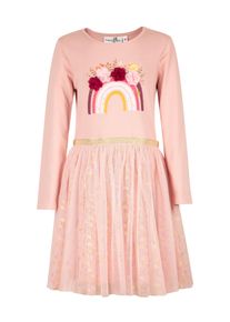 Jerseykleid happy girls, M&auml;dchen, Gr. 98, N-Gr, rosa (dusty rose), Single Jersey, Obermaterial: 95% Baumwolle, 5% Elasthan. Futter: 100% Baumwolle. Unterteil: 100% Polyester, Glitzermuster, bedruckt, regular fit kniebedeckend, Rundhals, Kleider Jerseykleid, mit T&uuml;llrock und hochwertiger Bl&uuml;tenapplikation auf dem Frontmotiv