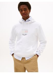 Hoodie Tommy Hilfiger "ITHACA FLAG HOODIE", Herren, Gr. S, wei&szlig;, Sweatware, Obermaterial: 100% Baumwolle, Rippb&uuml;ndchen, Sweatshirts Hoodie