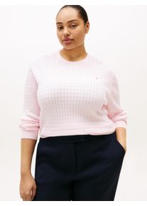 Rundhalspullover Tommy Hilfiger Curve "CRV CO CABLE FINE GG CNK SWEATER", Damen, Gr. 54, light pink, Strick, Obermaterial: 100% Baumwolle, Zopfmuster, regular fit normal, Rundhals, Rippb&uuml;ndchen, Pullover Rundhalspullover, in gro&szlig;en Gr&ouml;&szlig;en, mit Zopfmuster