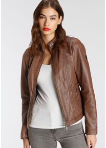 H.I.S. Lederjacke H.I.S, Damen, Gr. 44, braun (cognac), Obermaterial: 100% Lammleder. Futter: 100% Polyester, unifarben, figurbetont, Jacken Lederjacke, aus Lammleder, figurbetonter Schnitt, mit Stehkragen