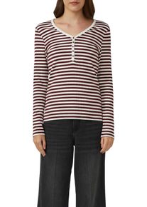 Langarmshirt s.Oliver, Damen, Gr. 40, schwarz merlot, Rippware, Obermaterial: 95% Baumwolle, 5% Elasthan, unifarben, figurbetont h&uuml;ftbedeckend, V-Ausschnitt, Shirts Langarmshirt, mit kurzer Knopfleiste, in Ripp-Optik