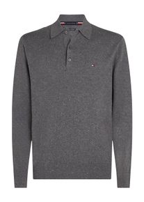 Polokragenpullover Tommy Hilfiger "PIMA ORG CTN CASHMERE LS POLO", Herren, Gr. XL, medium grau heather, Strick, Obermaterial: 92% Baumwolle, 8% Kaschmir, regular fit, Pullover Polokragenpullover, Flag-Stickerei auf Brust