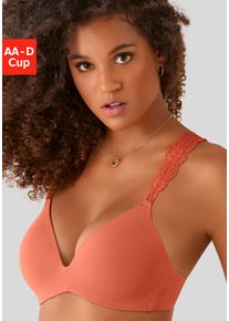 Push-up-BH Lascana, Damen, Gr. 80, Cup C, orange, Microtouch, Obermaterial: 60% Polyamid, 35% Polyester, 5% Elasthan, BHs Push-up-BH, ohne B&uuml;gel mit wundersch&ouml;nen Spitzentr&auml;gern, Dessous