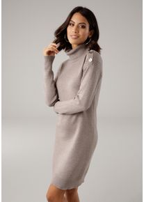 Strickkleid Laura Scott, Damen, Gr. 40, N-Gr, grau (taupe, melange), Strick, Obermaterial: 50% Viskose, 28% Polyester, 22% Polyamid, clean, unifarben, l&auml;ssig geschnitten mini, B&uuml;ndchen, Kleider Strickkleid, mit Rollkragen und Zierkn&ouml;pfen