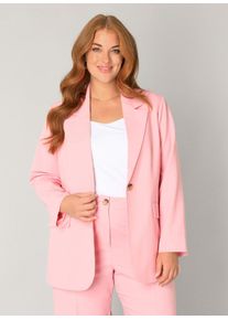 Jackenblazer Base Level Curvy "Yelena", Damen, Gr. 48, soft pink, Web, Obermaterial: 80% Polyester, 16% Viskose, 4% Elasthan, unifarben, tailliert h&uuml;ftbedeckend, tiefer V-Ausschnitt, Blazer Jackenblazer, mit gro&szlig;en Knopf