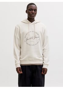 Jack & Jones Kapuzensweatshirt JACK & JONES "JJGRAYSON SWEAT HOOD", Herren, Gr. S, moonbeam, angeraute Sweatware, Obermaterial: 60% Polyester, 40% Baumwolle, bedruckt, regular fit, Rippb&uuml;ndchen, Sweatshirts Kapuzensweatshirt