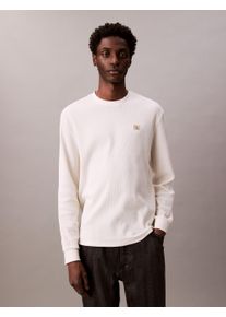 Langarmshirt Calvin Klein Jeans "LS WAFFLE BADGE CREWNK TEE", Damen, Gr. S, grau (tofu), Single Jersey, Obermaterial: 60% Baumwolle, 40% Polyester, unifarben, klassisch normal, Rundhals, eingesetzt Rippb&uuml;ndchen, Shirts Langarmshirt, Mit Rundhalsausschnitt