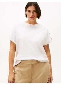 Kurzarmshirt Tommy Hilfiger Curve "CRV GOLD BUTTON SS TEE", Damen, Gr. 46, beige (ivory silk), Single Jersey, Obermaterial: 100% Baumwolle, Rundhals, Shirts Kurzarmshirt, in gro&szlig;en Gr&ouml;&szlig;en