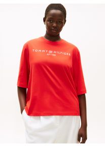 T-Shirt Tommy Hilfiger Curve "CRV CORP LOGO TRAPEZE C-NK TEE", Damen, Gr. 54, fireworks, Single Jersey, Obermaterial: 100% Baumwolle, bedruckt, regular fit normal, Rundhals, gerader Abschluss, Shirts T-Shirt, in gro&szlig;en Gr&ouml;&szlig;en