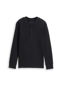 Langarmshirt Tom Tailor, Jungen, Gr. 164, heavy schwarz, Single Jersey, Obermaterial: 100% Baumwolle, unifarben, regular fit h&uuml;ftbedeckend, Rundhals, Shirts Langarmshirt, mit Rundhals und kurzer Knopfleiste