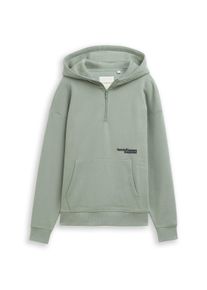 Kapuzensweatshirt Tom Tailor, Jungen, Gr. 152, dusty leave gr&uuml;n, Sweatware, Obermaterial: 70% Baumwolle, 30% Polyester, unifarben, oversize h&uuml;ftbedeckend, Rundhals, Flachstrickb&uuml;ndchen, Sweatshirts Kapuzensweatshirt, mit Zipper und Statement-Badges