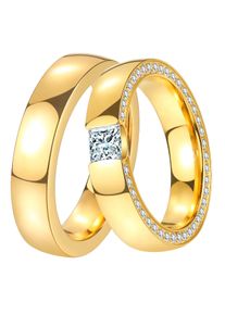 Trauring DOOSTI "Schmuck Geschenk Edelstahl Trauring Ehering Partnerring LIEBE" Gr. 52, gold (gelbgoldfarben), Fingerringe, Damen, 52,mit Zirkonia, Edelstahl, 5mm, Trauring, wahlweise mit oder ohne Zirkonia