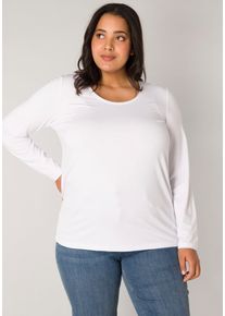 Langarmshirt Base Level Curvy, Damen, Gr. 46, wei&szlig;, Web, Obermaterial: 96% Viskose, 4% Elasthan, unifarben, regular fit h&uuml;ftbedeckend, Rundhals, Shirts Langarmshirt, mit Rundhalsausschnitt