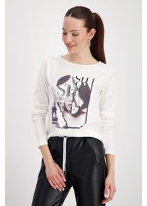 Langarmshirt monari "Shirt Frau Schrift", Damen, Gr. 44, wei&szlig; (off, wei&szlig;), Web, Obermaterial: 50% Baumwolle, 50% Modal, unifarben, regular fit normal, Rundhals, eingesetzt abgesteppte Kante, Shirts Langarmshirt, Regular fit mit Rundhalsausschnitt