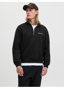 Jack & Jones Sweatshirt JACK & JONES "JORNORREBRO EMB SWEAT HIGH NECK SN", Herren, Gr. L, schwarz, angeraute Sweatware, Obermaterial: 89% Baumwolle, 11% Polyester, unifarben, relaxed fit normal, hoch geschlossener Ausschnitt, Rippb&uuml;ndchen, Sweatshirts Sweatshirt