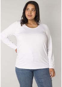 Langarmshirt Base Level Curvy, Damen, Gr. 52, wei&szlig;, Web, Obermaterial: 96% Viskose, 4% Elasthan, unifarben, regular fit h&uuml;ftbedeckend, Rundhals, Shirts Langarmshirt, mit Rundhalsausschnitt