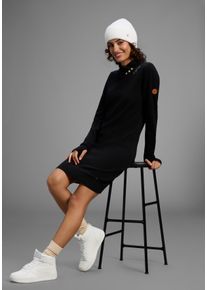 Strickkleid Kangaroos, Damen, Gr. 36/38, N-Gr, schwarz, Strick, Obermaterial: 50% Baumwolle, 50% Polyacryl, k&ouml;rpernah ca. Mitte Oberschenkel, Rippb&uuml;ndchen, Kleider Strickkleid, mit hohem asymetrischem Kragen