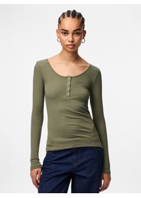 Langarmshirt Pieces "PCKITTE LS TOP NOOS BC", Damen, Gr. XL, deep lichen, Single Jersey, Obermaterial: 95% Baumwolle, 5% Elasthan, unifarben, slim fit normal, Rundhals, Shirts Langarmshirt, Baumwollmischung, slim fit