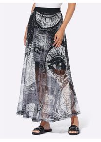 Schlupfrock Heine, Damen, Gr. 48, schwarz-wei&szlig; (wei&szlig;, schwarz, bedruckt), 100% Polyester, bedruckt, gemustert, mehrfarbig, lang, R&ouml;cke Schlupfrock