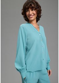 Langarmbluse Laura Scott, Damen, Gr. 40, blaugr&uuml;n, Web, Obermaterial: 100% Polyester, unifarben, figurumspielend h&uuml;ftbedeckend, V-Ausschnitt, 1-Knopf-Manschette, Blusen Langarmbluse, mit V-Ausschnitt, figurumspielende Passform, h&uuml;ftbedeckende L&auml;nge