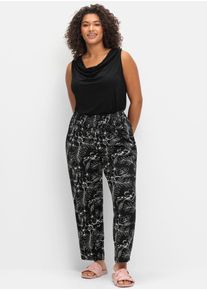 Jerseyhose sheego, Damen, Gr. 46, Normalgr&ouml;&szlig;en, schwarz (schwarz, gemustert), 95% Viskose, 5% Elasthan, bedruckt, gebl&uuml;mt, gemustert, mehrfarbig, Hosen Jerseyhose
