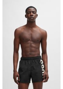 Badeshorts HUGO UNDERWEAR "ABAS", Herren, Gr. L (52), N-Gr, schwarz (schwarz 001), Microfaser, Polyester, kontrastfarbene Details, unifarben, Badehosen Badeshorts, seitlich mit gro&szlig;em HUGO Logo-Print