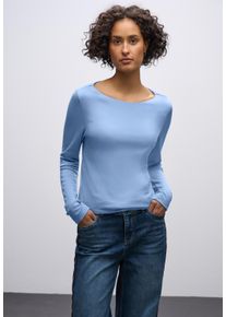 Langarmshirt Street One "Style Lanea", Damen, Gr. 42, frosted blau, Jersey, Obermaterial: 50% Baumwolle, 50% Modal. Futter: 100% Baumwolle, unifarben, regular fit normal, U-Boot-Ausschnitt, angesetztes B&uuml;ndchen, Shirts Langarmshirt, mit U-Boot Ausschnitt