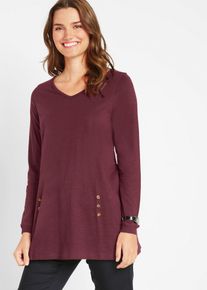 Longshirt bonprix, Damen, Gr. 36/38 (S), rot (ahornrot), Obermaterial: 100% Baumwolle, A-Linie, Shirts Longshirt, A-Linie, mit dekorativen Kn&ouml;pfen, aus Baumwolle, Casual Stil