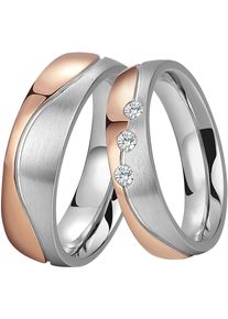 Trauring DOOSTI "ST-114-D, ST-114-H" Gr. 56, rosa (edelstahlfarben, ros&eacute;goldfarben), Fingerringe, Damen, 56,mit Zirkonia, Edelstahl, 5mm, Trauring, wahlweise mit oder ohne Zirkonia