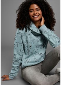 Sweatshirt Kangaroos, Damen, Gr. 44/46, gr&uuml;n (graugr&uuml;n), Sweatware, Obermaterial: 80% Baumwolle, 20% Polyester, gemustert, figurumspielend h&uuml;ftbedeckend, Rippb&uuml;ndchen, Sweatshirts Sweatshirt, mit hohem kuscheligen Kragen und Alloverdruck