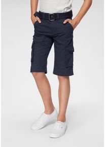 Shorts Kidsworld "2tgl. Bermudas mit G&uuml;rtel", Jungen, Gr. 152, N-Gr, blau (marine), Web, Obermaterial: 100% Baumwolle, unifarben, Basic, bequem kniebedeckend, Hosen Shorts, mit Textilg&uuml;rtel f&uuml;r Jungen, Topseller