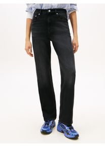 Straight-Jeans Tommy Jeans "LAYLA HR SLIM STR", Damen, Gr. 29, L&auml;nge 30, schwarz (denim schwarz), Denim/Jeans, Obermaterial: 99% Baumwolle, 1% Elasthan, unifarben, slim fit kn&ouml;chellang, Jeans Straight-Jeans, in Kn&ouml;chell&auml;nge