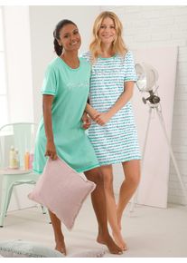 w&auml;schepur Nachthemd W&Auml;SCHEPUR "Kurzarm-Sleepshirts", Damen, Gr. 52/54, Normalgr&ouml;&szlig;en, gr&uuml;n (mint, mint, gestreift), 100% Baumwolle, Meliert:95% Baumwolle, 5% Viskose, gemustert, gestreift, meliert, unifarben, Kleider Nachthemd