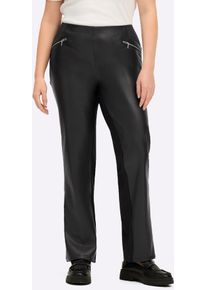 Lederimitathose sheego, Damen, Gr. 46, Normalgr&ouml;&szlig;en, schwarz, 100% Polyester, R&uuml;ckenteil:5% Elasthan, 25% Polyamid, 70% Viskose, unifarben, Hosen Lederimitathose