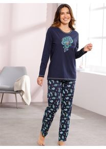 Schlafanzug, Damen, Gr. 56/58, blau (marine), 100% Baumwolle, Homewear-Sets Schlafanzug