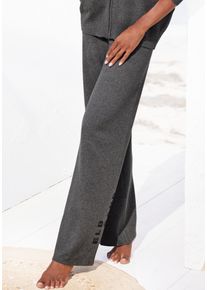Strickhose ELBSAND, Damen, Gr. 44/46, N-Gr, grau (anthrazit), Obermaterial: 50% Viskose, 28% Polyester, 22% Nylon, meliert, unifarben, l&auml;ssig geschnitten lang, Hosen Strickhose, mit weitem Bein und eingestricktem Logo, Loungewear, Topseller