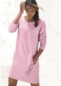 Sweatkleid BENCH. LOUNGEWEAR, Damen, Gr. 32/34, N-Gr, rosa (rosa, schwarz), Interlock, Obermaterial: 60% Baumwolle, 40% Polyester, unifarben, Basic, bequem kurz, Rundhals, Rippb&uuml;ndchen, Kleider Sweatkleid, mit seitlichem Logoprint, Loungewear