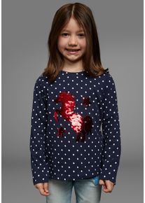 Langarmshirt Kidsworld "f&uuml;r kleine M&auml;dchen", M&auml;dchen, Gr. 116/122, blau (marine), Single Jersey, Obermaterial: 100% Baumwolle, bedruckt, bestickt, Basic h&uuml;ftlang, Rundhals, abgesteppte Kante, Shirts Langarmshirt, Langarm, Basic-Passform, bedruckt, Rundhalsausschnitt