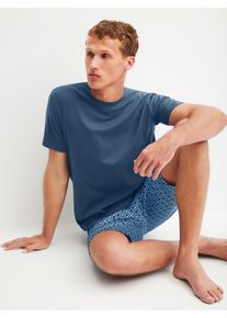 Pyjama Calida "Relax Streamline 1", Damen, Gr. XL (56), 532, blau, Interlock, Obermaterial: 100% Baumwolle, bequem kurz, Rundhals, Homewear-Sets Pyjama, mit Rundhalsausschnitt und kurzem Arm, weich, Interlock Qualit&auml;t