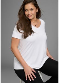 T-Shirt LAURA SCOTT CURVE, Damen, Gr. 56/58, wei&szlig;, Jersey, Obermaterial: 94% Viskose, 6% Elasthan, unifarben, Basic, A-Linie h&uuml;ftbedeckend, V-Ausschnitt, Shirts T-Shirt, mit V-Ausschnitt aus flie&szlig;ender Viskose - GROSSE GR&Ouml;SSE, Topseller