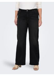 High-waist-Jeans Only CARMAKOMA "CARWILLY HW WIDE JEANS CRO1099 NOOS", Damen, Gr. 46, L&auml;nge 32, schwarz (schwarz denim), Denim/Jeans, Obermaterial: 92% Baumwolle, 6% Elastomultiester, 2% Elasthan, unifarben, Jeans High-waist-Jeans, Topseller