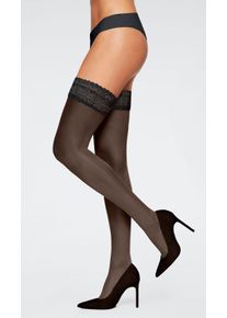 Halterlose Feinstr&uuml;mpfe Lascana, Damen, Gr. 32-34, schwarz, Elasthan, Polyamid, elastisch, Socken Halterlose Feinstr&uuml;mpfe, mit Spitze mit floralem Design