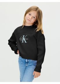 Strickpullover Calvin Klein Jeans "MONOLOGO CN SWEATER", M&auml;dchen, Gr. 4 (104), schwarz (ck schwarz), Strick, Obermaterial: 100% Baumwolle, unifarben, regular fit h&uuml;ftlang, Rundhals, B&uuml;ndchen, Pullover Strickpullover, f&uuml;r Kinder bis 16 Jahre, Logo-Stickerei