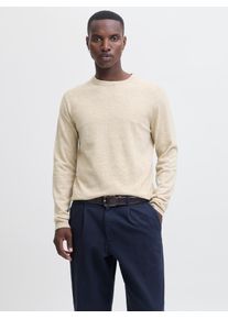 Jack & Jones Strickpullover JACK & JONES "JJEPERFECT WOOL KNIT CREW NECK SN", Herren, Gr. S, beige (oatmeal detail:melange), Strick, Obermaterial: 32% Baumwolle, 28% Polyester, 20% Wolle, 20% Nylon, meliert, regular fit, Rundhals, B&uuml;ndchen, Pullover Strickpullover